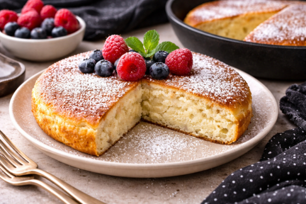 Похож на большой сырник: творожный пирог на сковороде за 15 минут &mdash; вкусно и просто. Поливаем сгущенкой и подаем