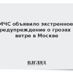 МЧС объявило экстренное предупреждение о грозах и ветре в Москве