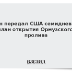 Иран передал США семидневный план открытия Ормузского пролива