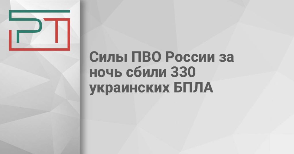 Силы ПВО России за ночь сбили 330 украинских БПЛА