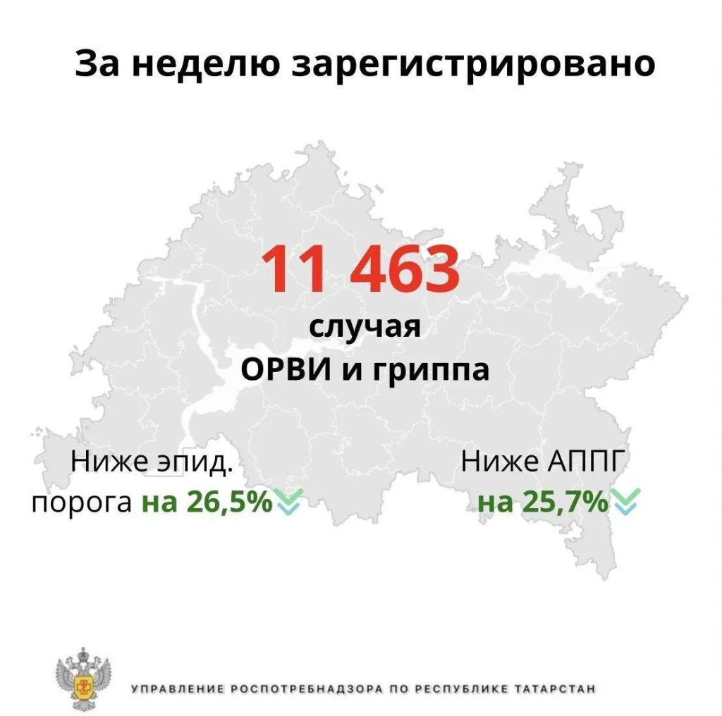 В Татарстане за неделю выявили более 11 тыс. случаев гриппа и ОРВИ