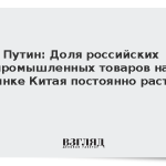 Путин: Доля российских промышленных товаров на рынке Китая постоянно растет