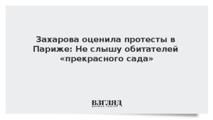 Захарова оценила протесты в Париже: Не слышу обитателей «прекрасного сада»